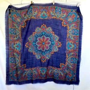 Vintage Ginnie Johansen Wool Scarf with Paisley Design 1986